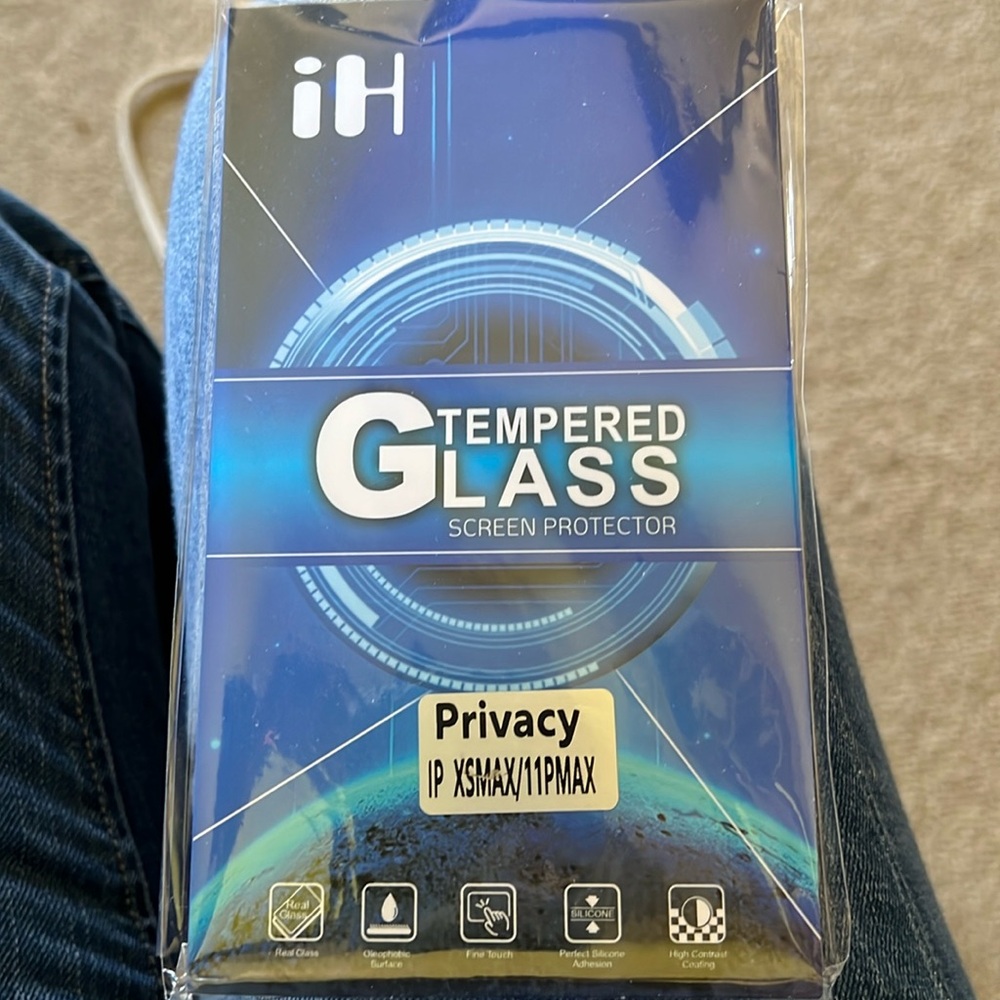 iPhone privacy glass screen protector for XS Max and 11P Max.